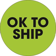 2" Circle - "Ok To Ship" Fluorescent Green Labels