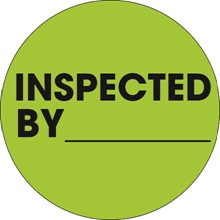 1" Circle - "Inspected By" Fluorescent Green Labels