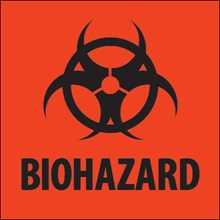 4 x 4" - "Biohazard" Fluorescent Red Labels