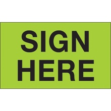 3 x 5" - "Sign Here" (Fluorescent Green) Labels