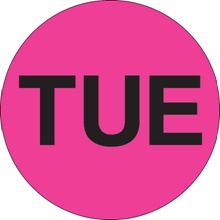 2" Circle - "TUE" (Fluorescent Pink) Days of the Week Labels