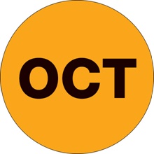 2" Circle - "OCT" (Fluorescent Orange) Months of the Year Labels