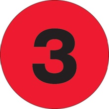 3" Circle - "3" (Fluorescent Red) Number Labels