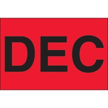 2 x 3" - "DEC" (Fluorescent Red) Months of the Year Labels
