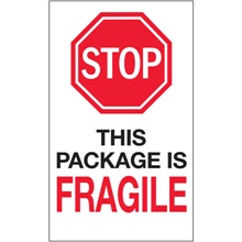 6 x 10" - "Stop - This Package is Fragile" Labels