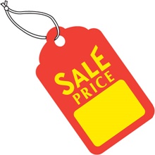 1 3/4 x 2 7/8"  Red with Yellow Block "Sale Price" Tags - Pre-Strung