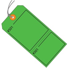 4 3/4 x 2 3/8" Green Claim Tags Consecutively Numbered - Pre-Strung