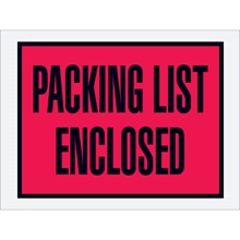 4 1/2 x 6" Red (Open End) "Packing List Enclosed" Envelopes