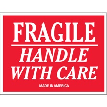 3 x 5" - "Fragile - Handle With Care" Labels